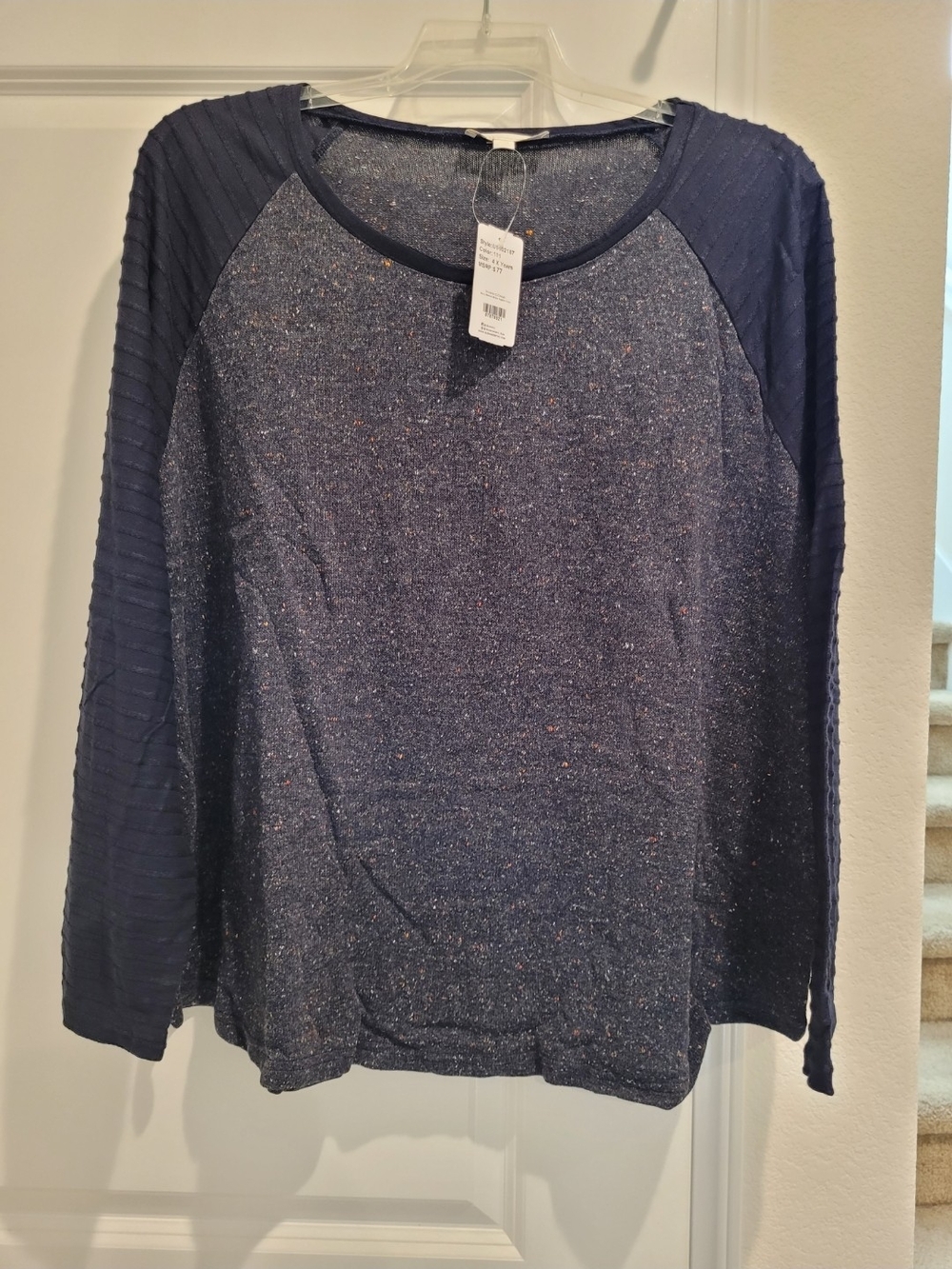 Suzanne Betro Navy Raglan Long-Sleeve Knit Top 4x NWT